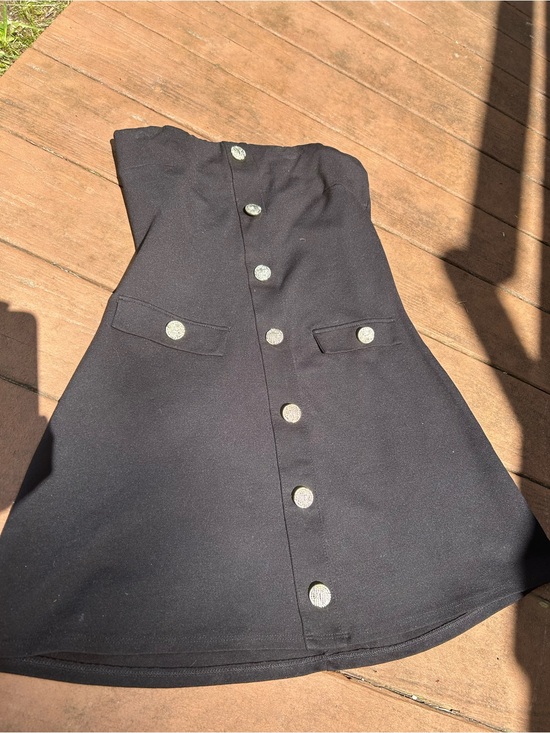 Kali Dresses & Skirts - Kali Black Strapless Mini Dress with Silver Buttons